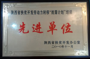 2010年11月  陜西省扶貧開發辦公室授予陜西省扶貧開發勞動力轉移“雨露計劃”培訓先進單位.jpg